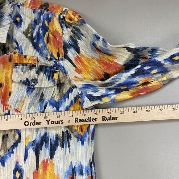 Chicos Jacket 2 Linen Blend Southwestern Aztec Trucker Art to Wear Colorful M L - Picture 9 of 14